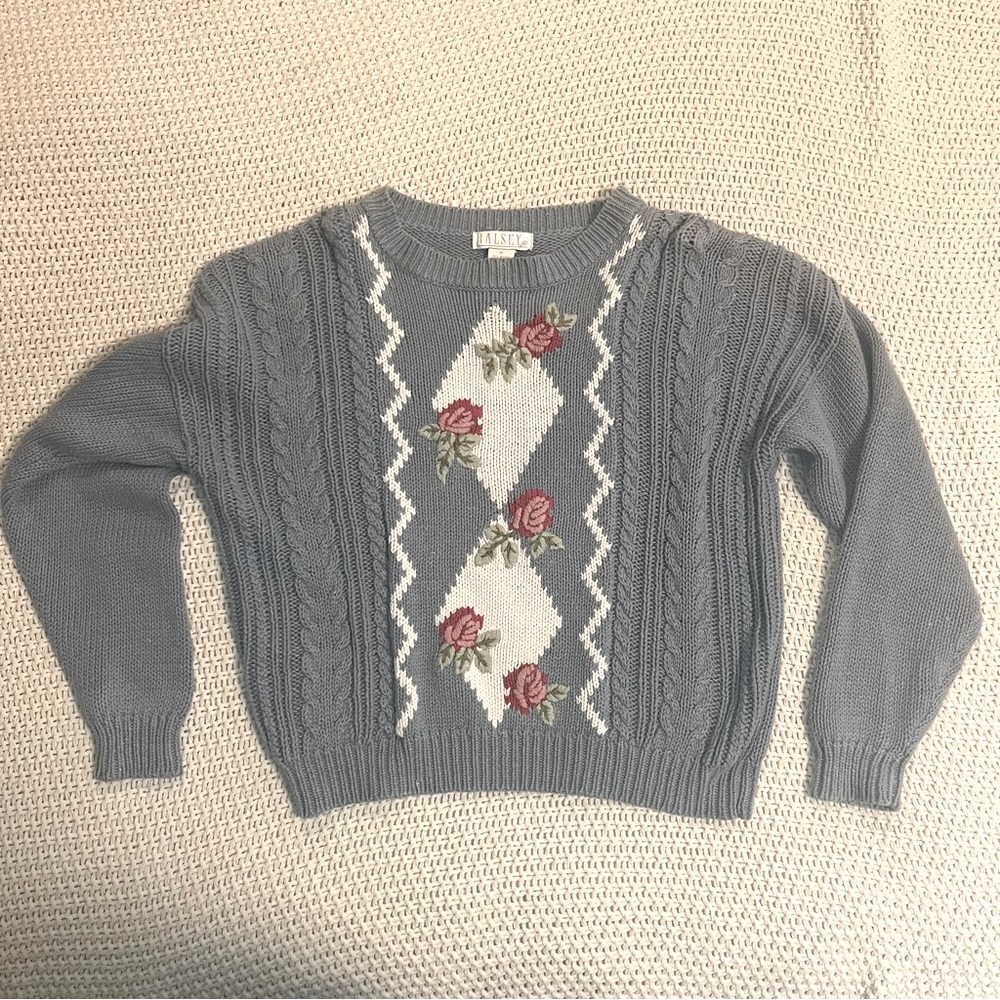 Vintage floral sweater light blue
